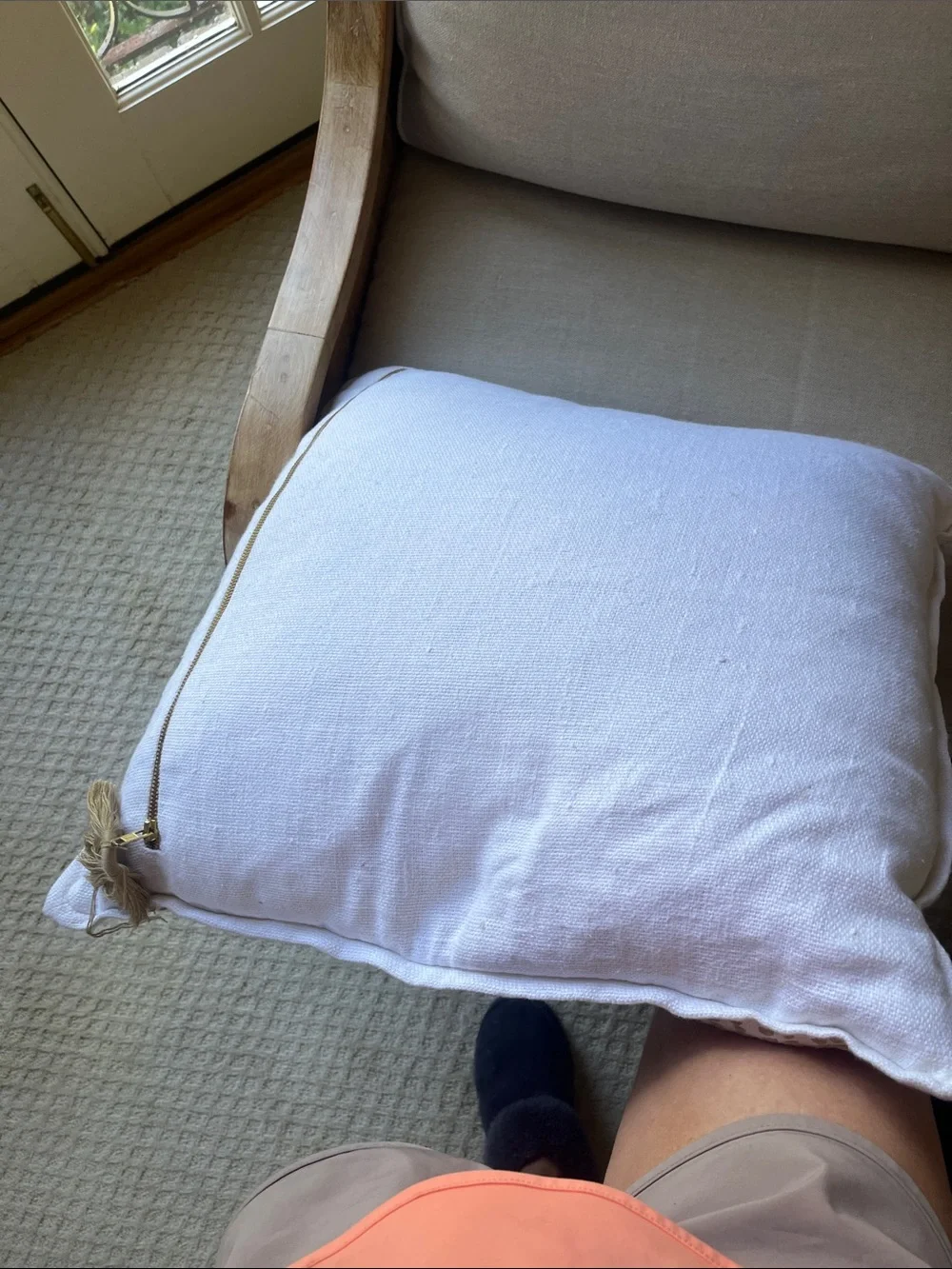 Serena & Lily Circlular Embroidered Accent Pillow in Cream and Taupe